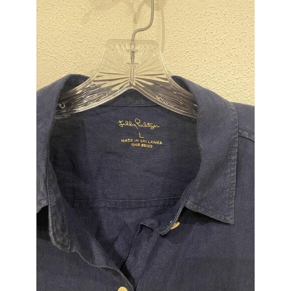 Lilly Pulitzer Shirt Womens Large Navy Blue Button Up Long Sleeve Pockets Casual - Picture 3 of 4